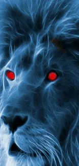 Fierce glowing blue lion with vibrant red eyes wallpaper.