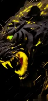 Fierce black panther with yellow highlights on a dark background.