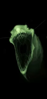 Fierce green creature in dark wallpaper.