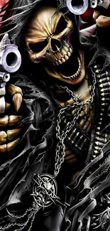 Grim Reaper with guns in dark, dynamic artwork.