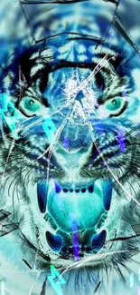 Ice-blue tiger with shattered glass design.