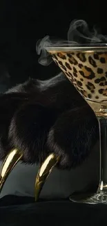 Leopard print cocktail with fur and claw in a dark setting