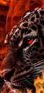 Leopard with fiery orange background, intense and dramatic mobile wallpaper.