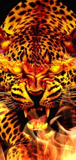 Fiery leopard with flaming eyes wallpaper.