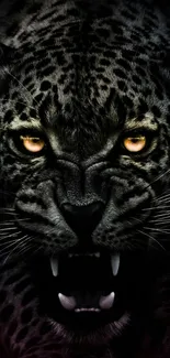 A fierce leopard with glowing eyes and dark shades on a mobile wallpaper.