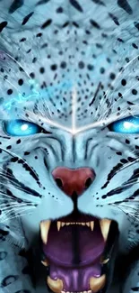 Fierce blue-eyed leopard wallpaper design