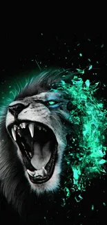 Roaring lion with turquoise effect wallpaper.