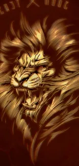 Dynamic lion art wallpaper with a fierce design in dark brown hues.