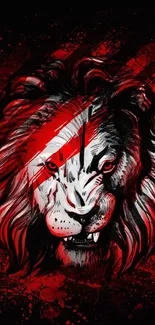 Fierce lion illustration with red and black tones, perfect as a mobile wallpaper.