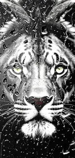 Black and white lion art wallpaper with fierce eyes and intricate detailing.