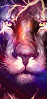 Vibrant digital lion art with fiery colors and striking eyes.