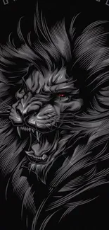 Fierce roaring lion on black wallpaper design.