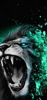 Fierce teal lion digital art wallpaper.