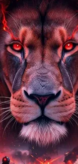 Red-eyed lion wallpaper with fiery aura.