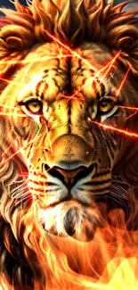 Fierce lion with fiery mane in stunning mobile wallpaper.