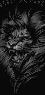 Fierce roaring lion design on black wallpaper.