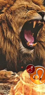 Roaring lion with zodiac symbol wallpaper