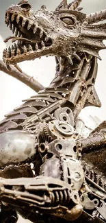 Mechanical dragon sculpture with intricate details.