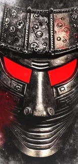 Fierce metal mask with vivid red eyes on mobile wallpaper.