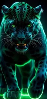 Fierce neon panther with glowing green details