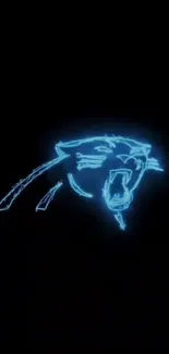 Neon blue panther design on black background wallpaper.