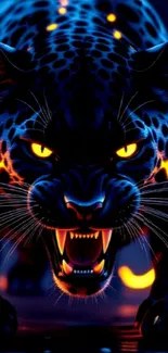 Fierce neon panther with glowing eyes.