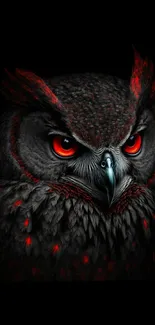 Fierce owl with red eyes on a black wallpaper background.