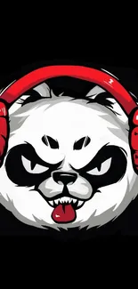 Fierce panda with red headphones on a black background