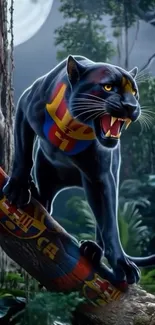 Fierce panther in a colorful jungle setting