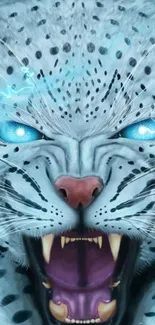 Electrifying panther face with blue eyes wallpaper.