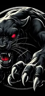 Fierce panther with red eyes on black background.