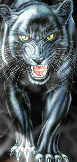 Fierce panther with sharp claws on a black background for mobile wallpaper.