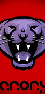 Fierce purple panther on vivid red background wallpaper.