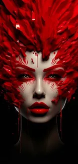 Dynamic red abstract art in a bold female portrait for mobile wallpaper.