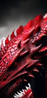 Fierce red dragon with fiery scales and intense gaze on mobile wallpaper.