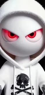 Fierce character with red eyes wearing a hoodie