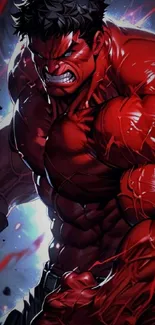 Red Hulk comic art on mobile wallpaper.