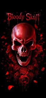 Red skull and roses mobile wallpaper with gothic style.