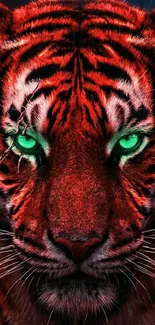 Fierce red tiger with glowing green eyes