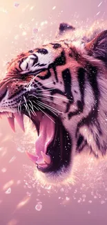 Roaring tiger in artistic style on mobile wallpaper.