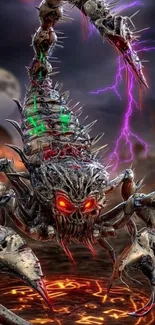 Fierce robotic scorpion with lightning effects.