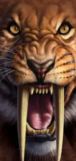 Fierce saber-toothed tiger artwork wallpaper.