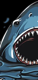 Fierce shark illustration with open mouth on mobile wallpaper.