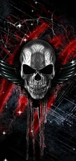 Skull with wings on a dark, edgy wallpaper.