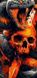 Fierce snake and skull orange artwork wallpaper.