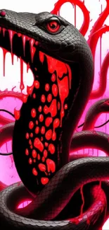 Vibrant black and red snake art wallpaper.