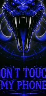 Fierce blue snake with warning text wallpaper.