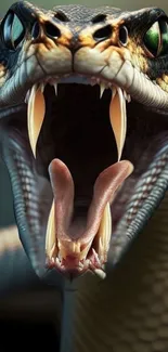 Close-up of a fierce snake with an open mouth.