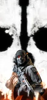 Intense soldier with skull and flames wallpaper.