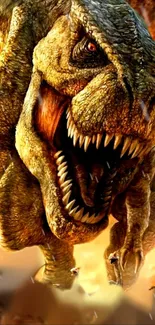 Fierce T-Rex roaring with fiery background